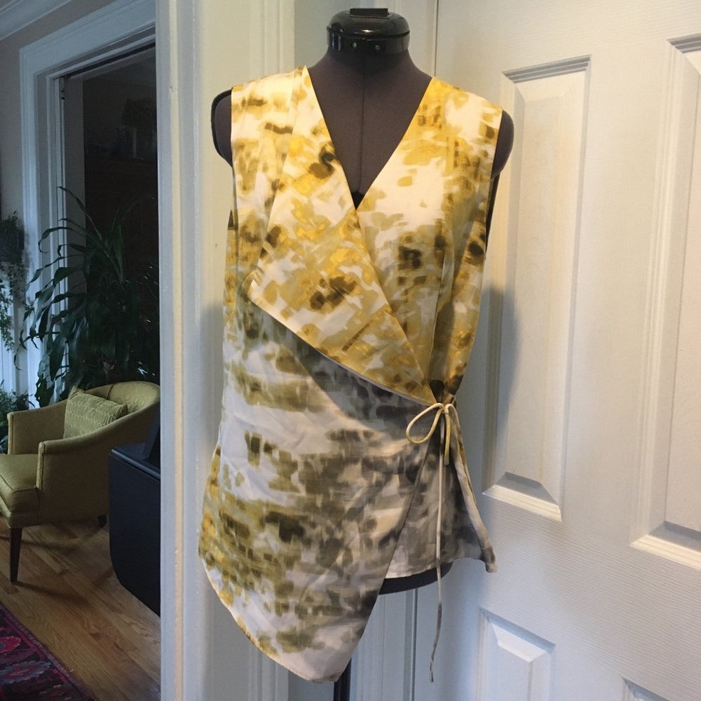 Kenneth Cole Sleeveless Wrap Front Top gold grey